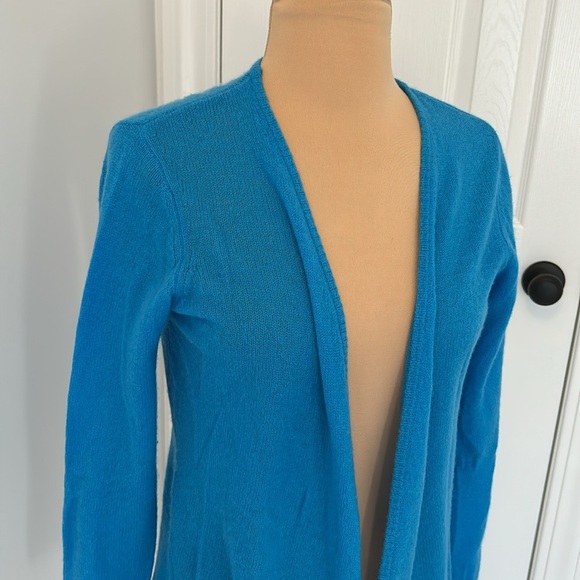 Minnie Rose Cashmere Open Front Cardigan Turquoise Blue - Picture 4 of 6